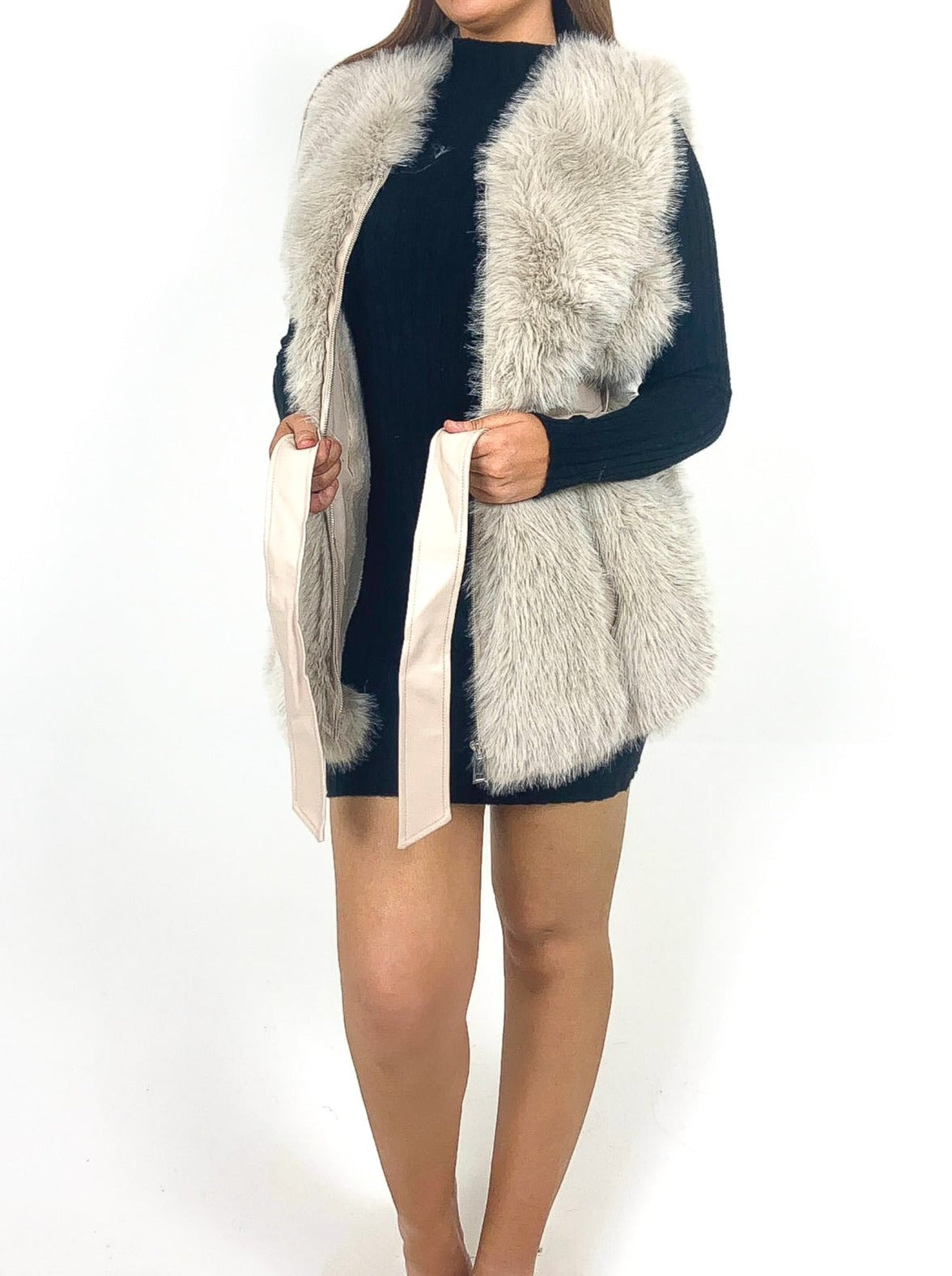 Longline Faux Fur Belted Gilet