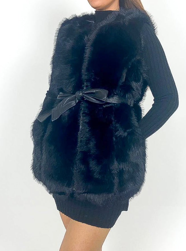 Longline Faux Fur Belted Gilet