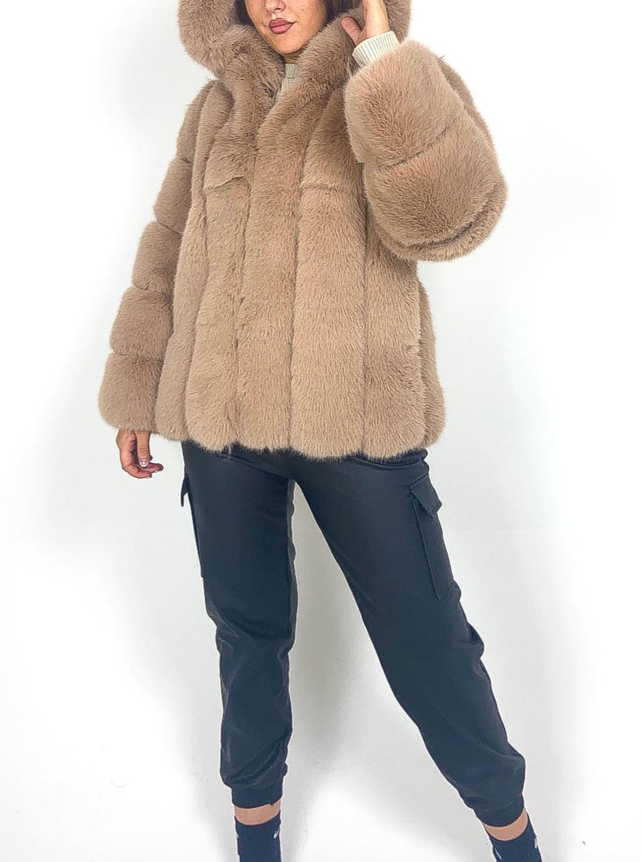 Luxury Hooded Faux Fur Coat