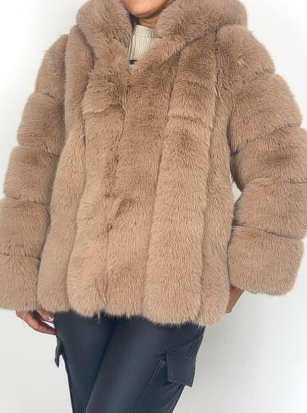 Luxury Hooded Faux Fur Coat