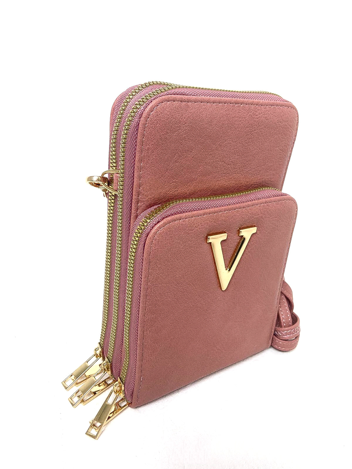 Double Zip "V" Crossbody Phone Bag