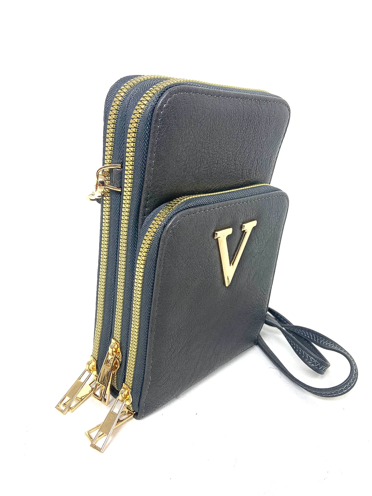 Double Zip "V" Crossbody Phone Bag