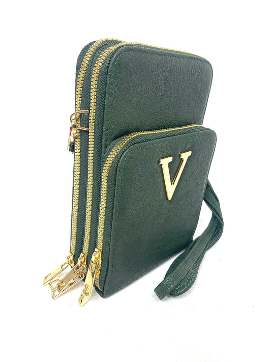 Double Zip "V" Crossbody Phone Bag