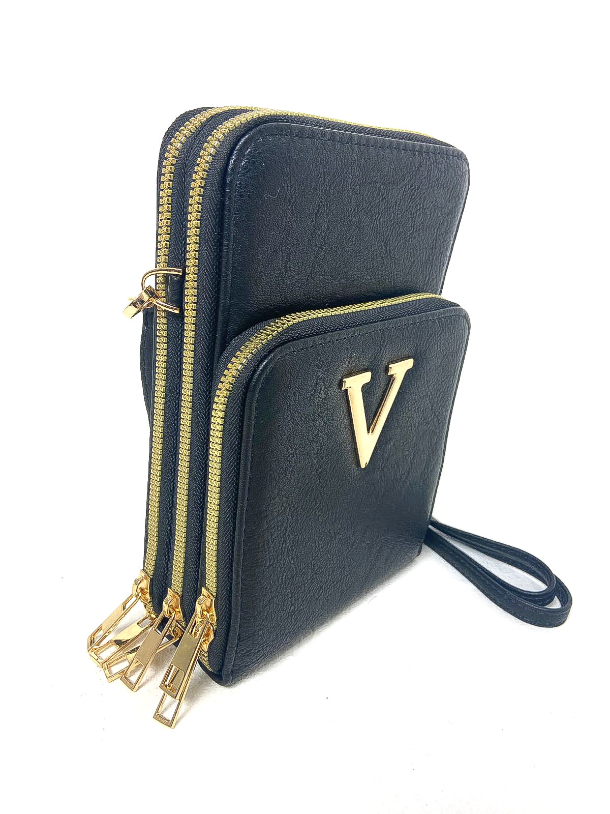 Double Zip "V" Crossbody Phone Bag