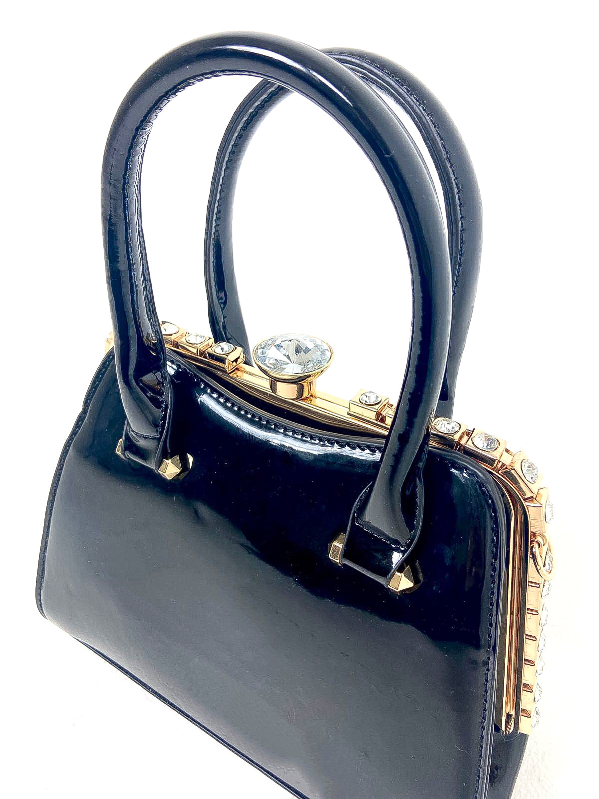 Patent Diamante Top Bowler Bag