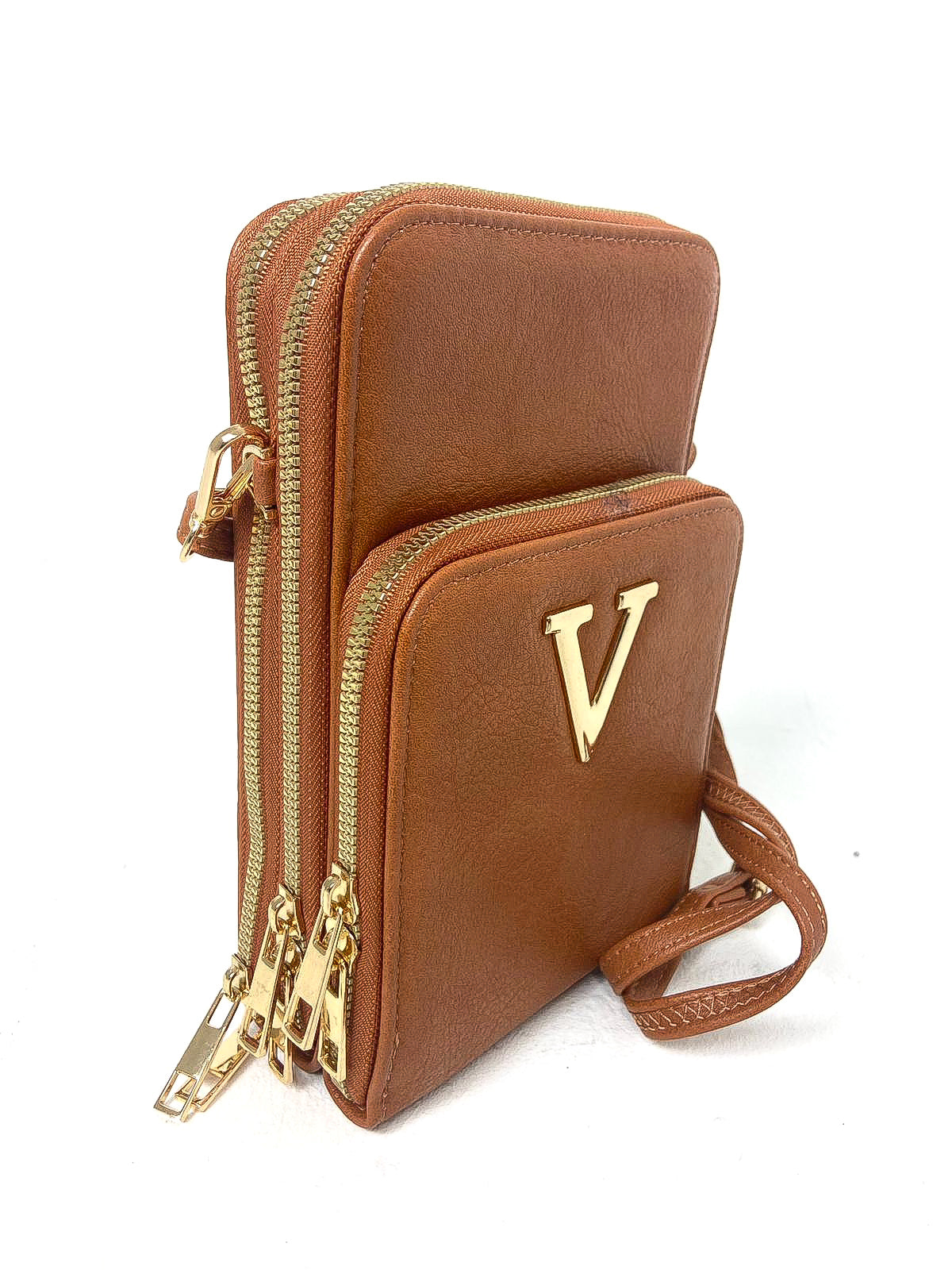 Double Zip "V" Crossbody Phone Bag