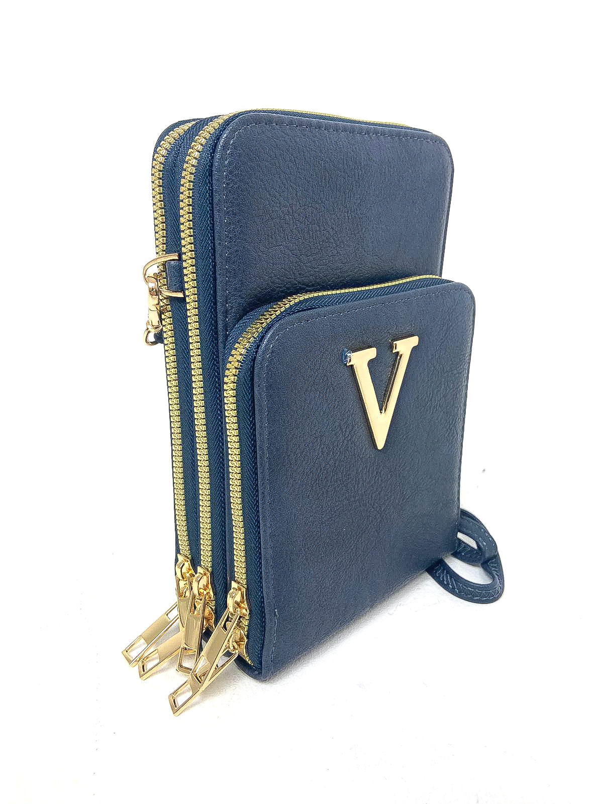 Double Zip "V" Crossbody Phone Bag