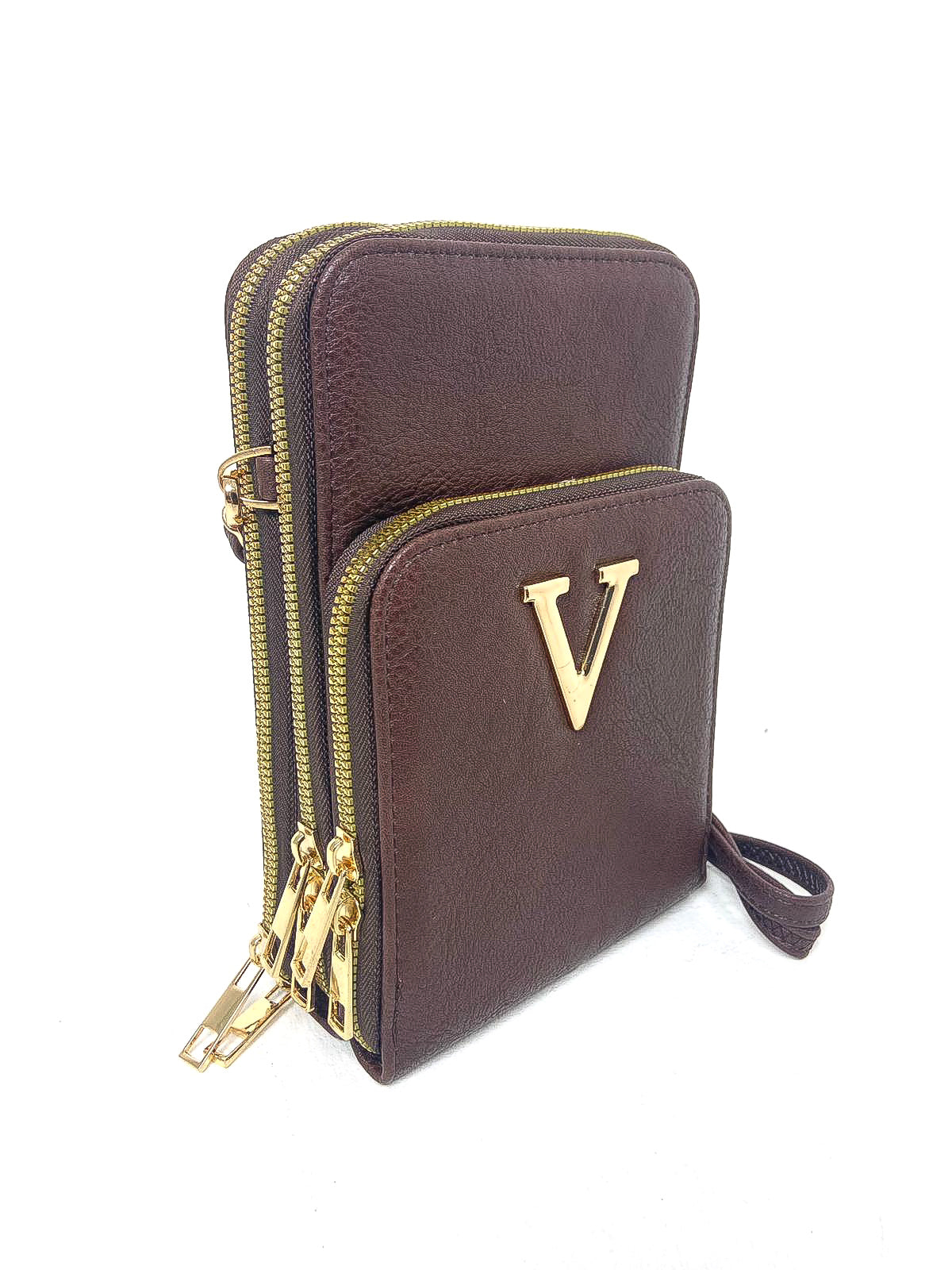 Double Zip "V" Crossbody Phone Bag