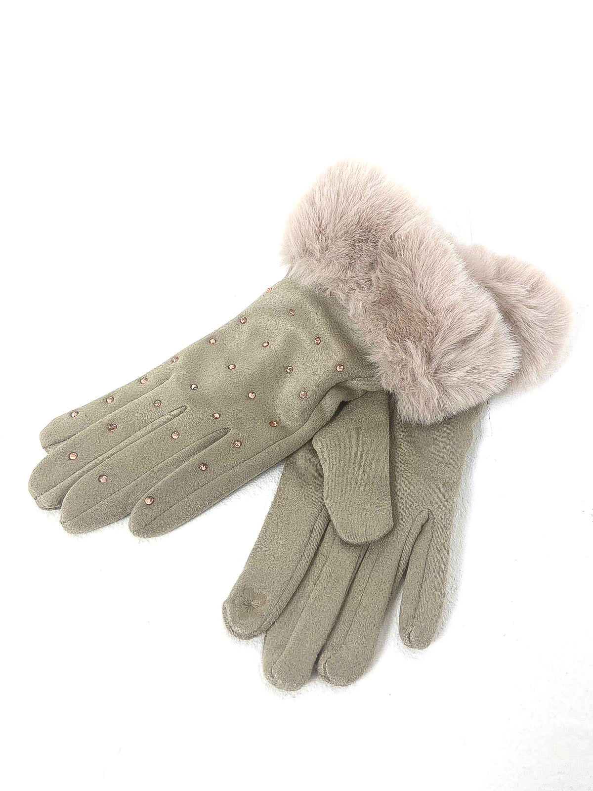 Diamante Faux Fur Trim Gloves