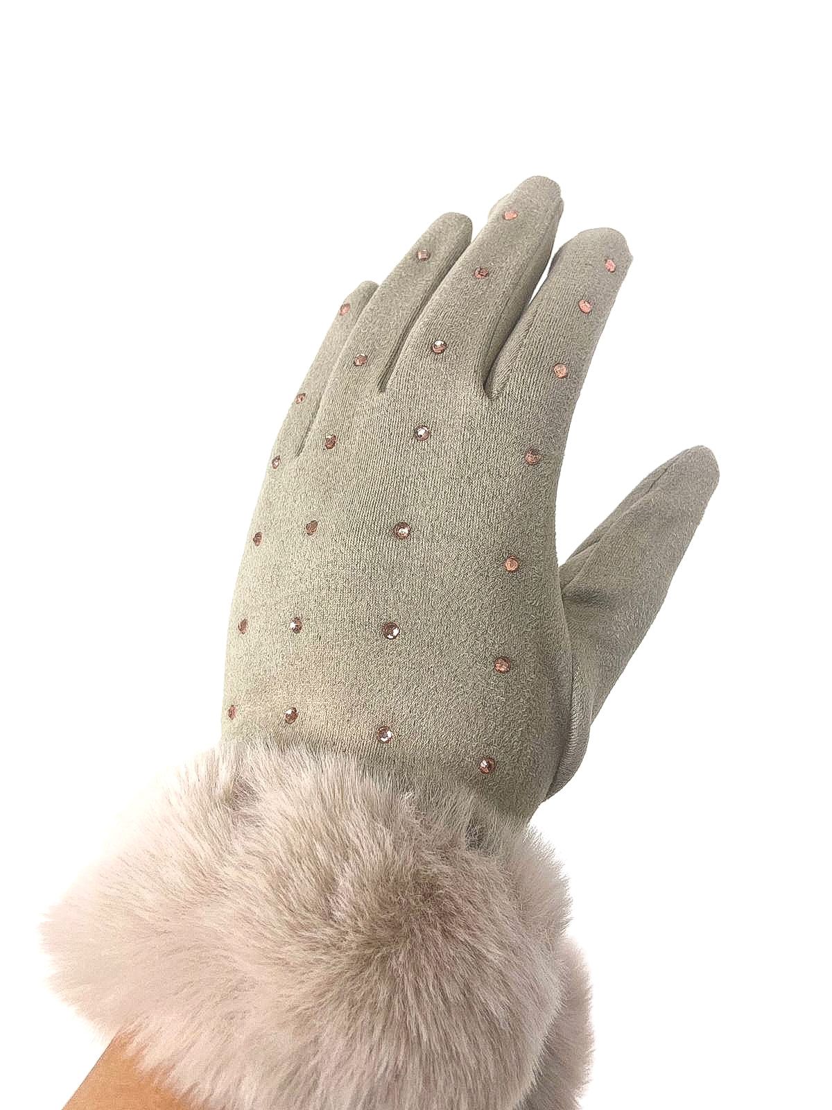 Diamante Faux Fur Trim Gloves