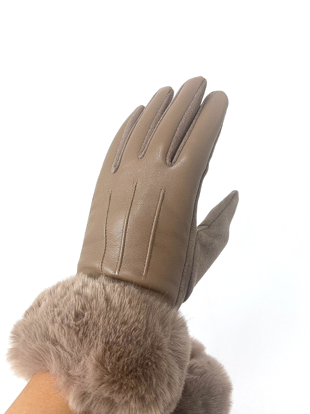 PU Faux Fur Trim Gloves