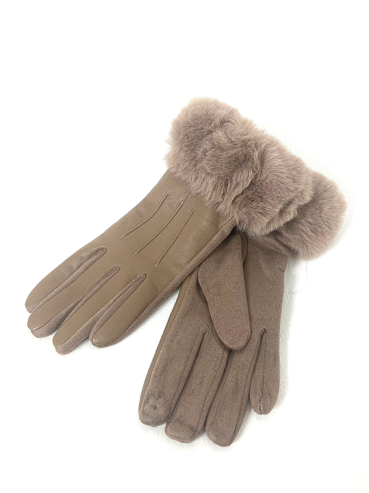 PU Faux Fur Trim Gloves