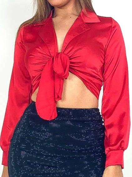 Tie Front Satin Blouse