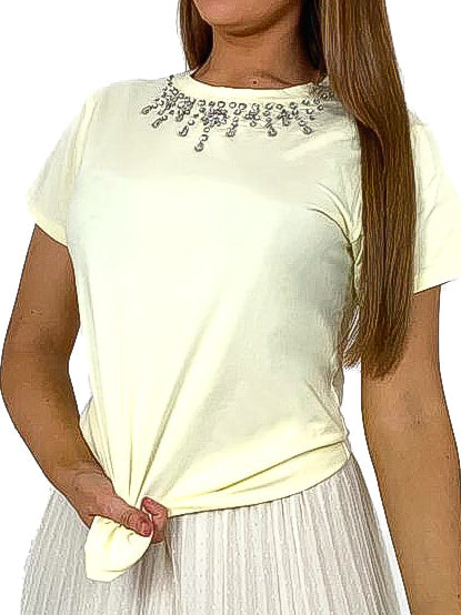 T-Shirt With Diamante Embellished Neckline