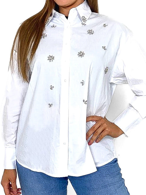 Gem Diamante Embellished Oversized Shirt