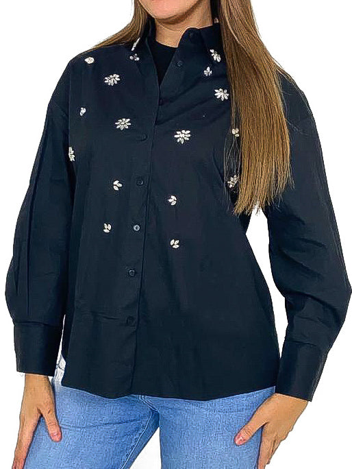 Gem Diamante Embellished Oversized Shirt