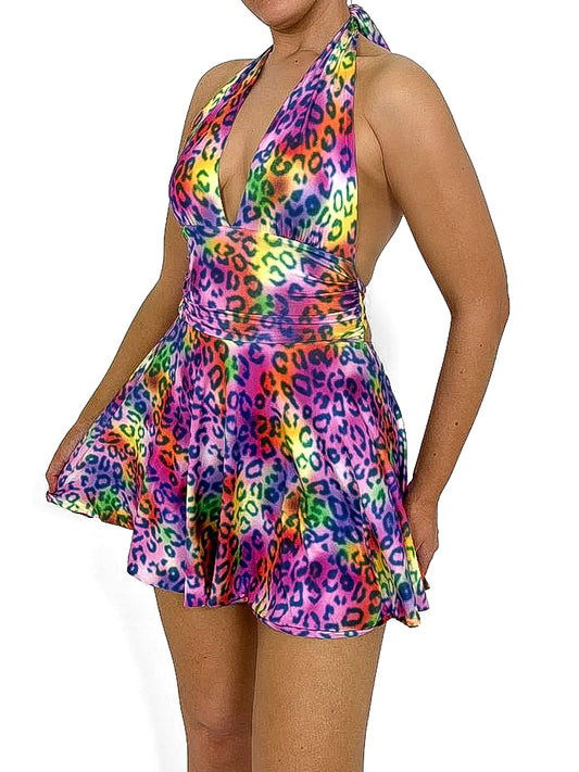 Backless Slinky Skater Dress Printed
