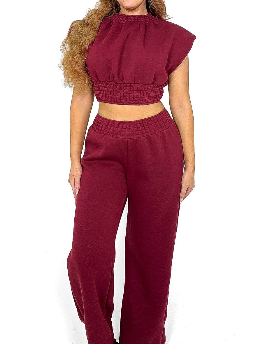 Padded Shoulder Wide Leg Co-Ord