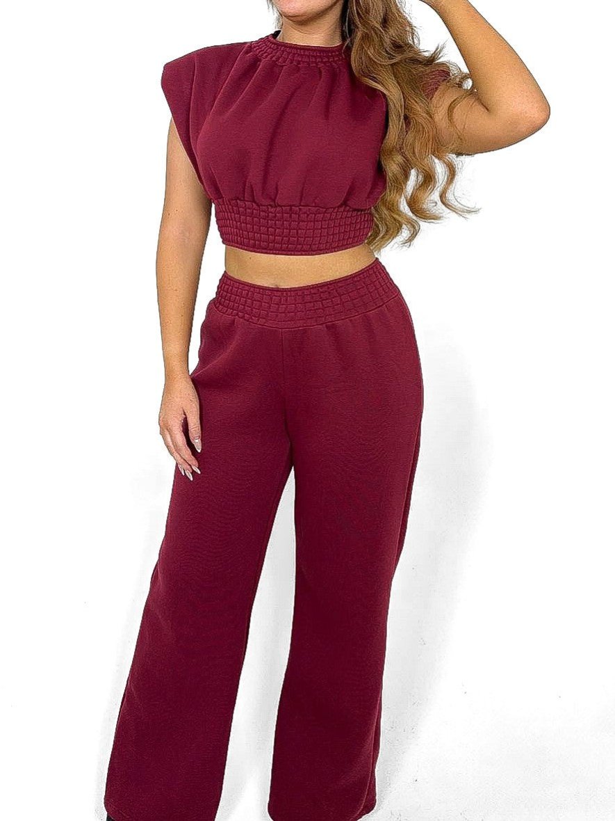 Padded Shoulder Wide Leg Co-Ord