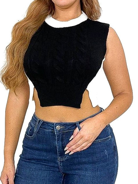 Contrast Knit Crop Tank Top