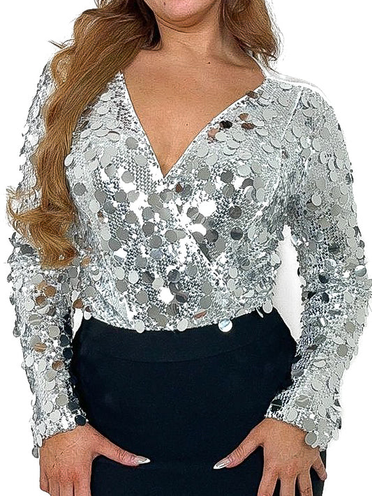 Crossover Sequin Covered Bodysuit