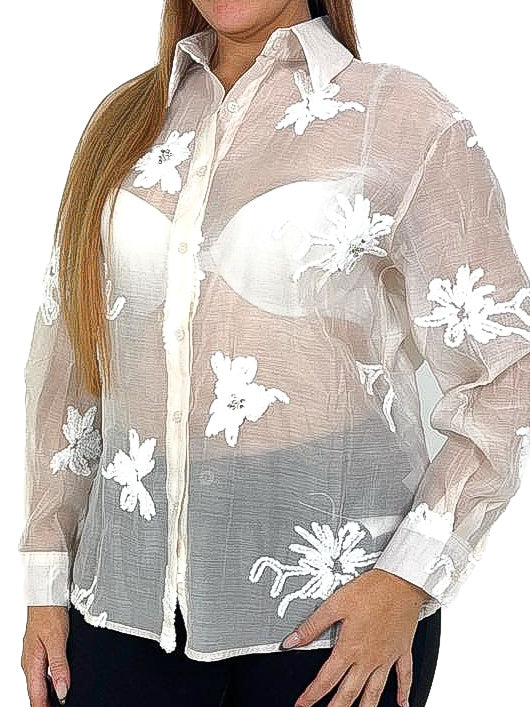 Floral Embroidered Sheer Blouse