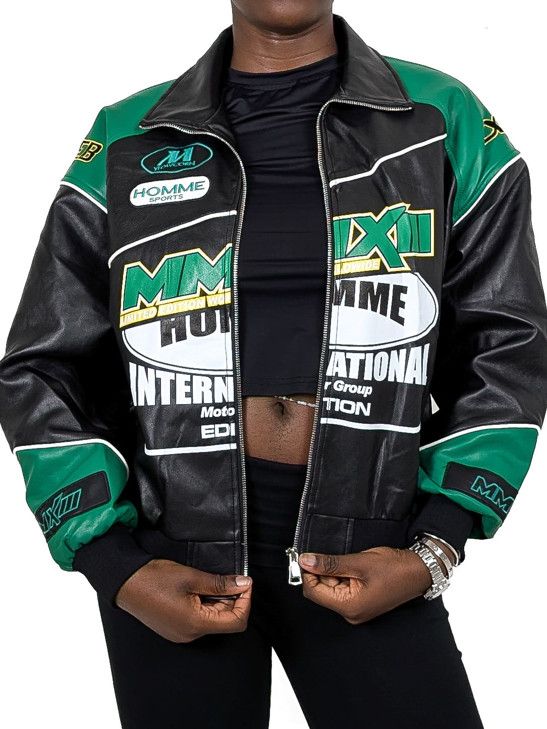 Oversized PU Racing Jacket