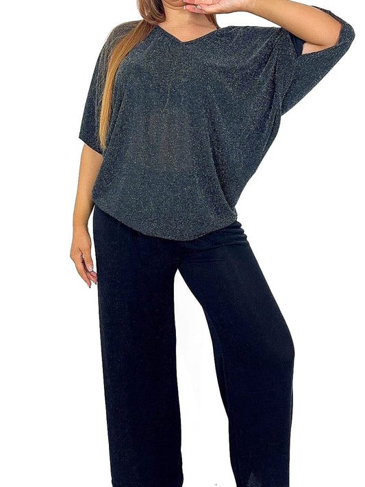 Batwing Style Lurex Top