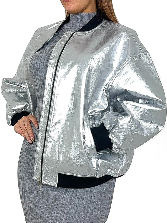 Oversized PU Bomber Jacket