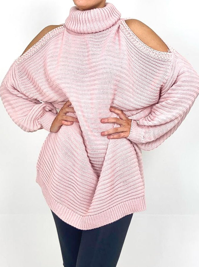 Pearl Detail Cold Shoulder Jumper