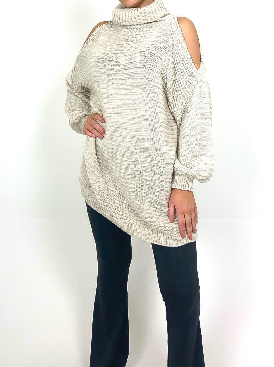 Pearl Detail Cold Shoulder Jumper