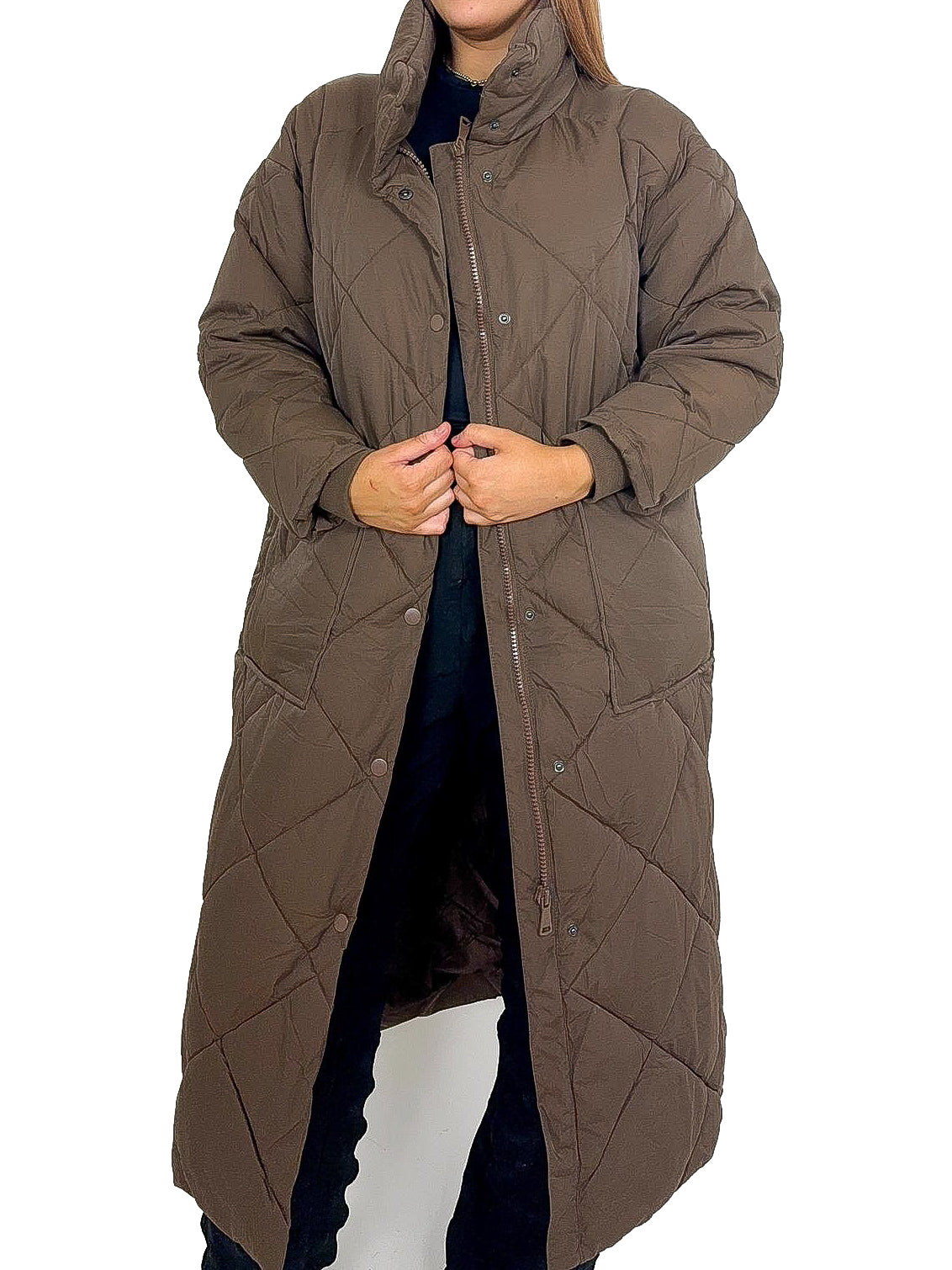 Diamond Quilt Longline Padded Coat