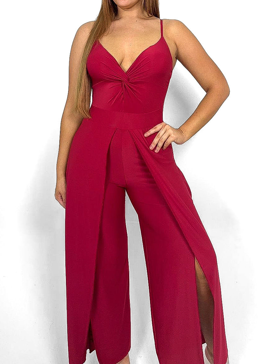 Twist Front Split Leg Jumpsuit