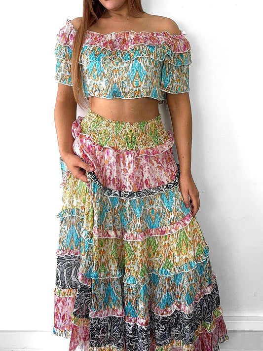 Tiered Printed Maxi Skirt Set