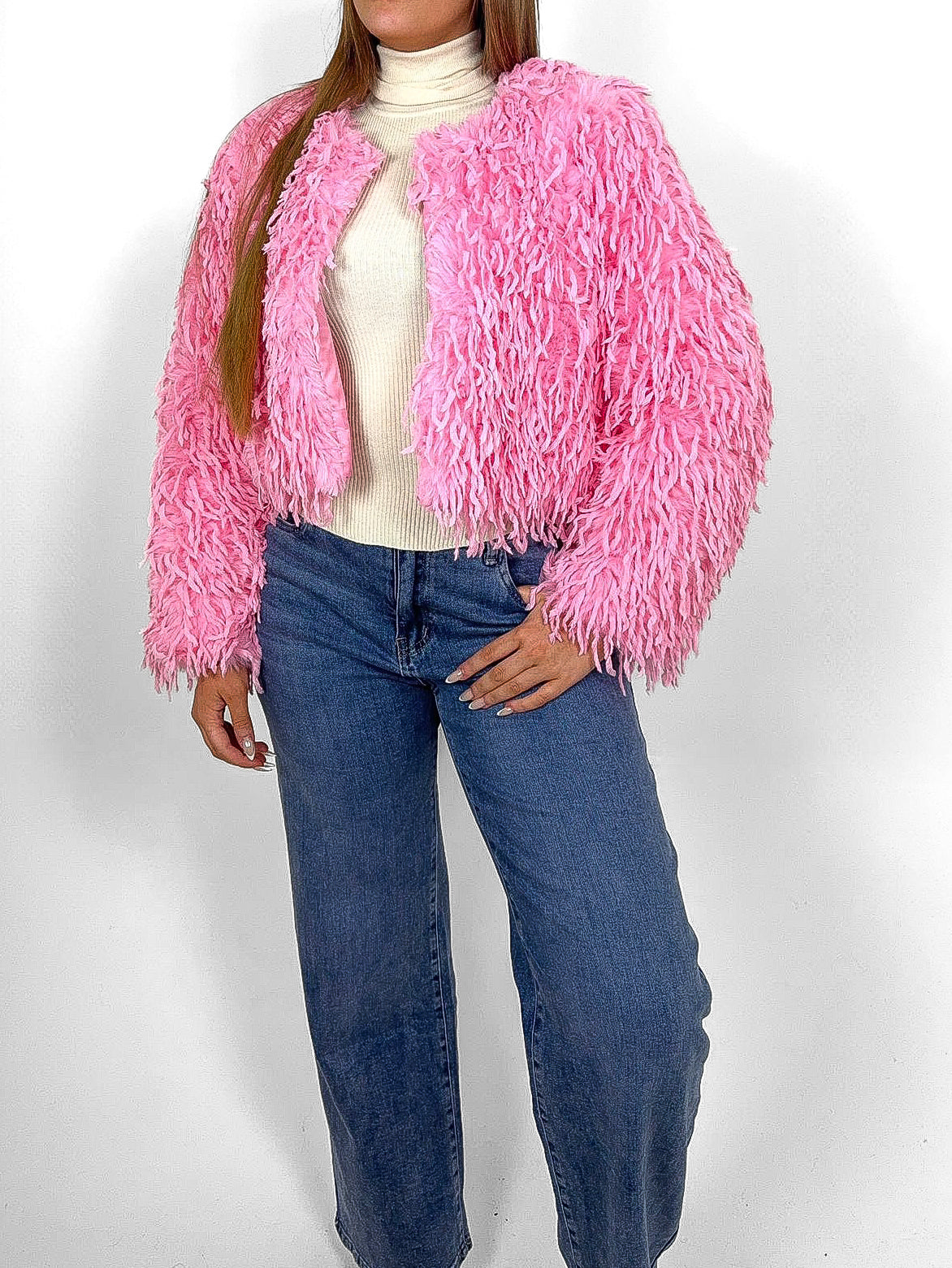 Cropped Shaggy Faux Fur Jacket