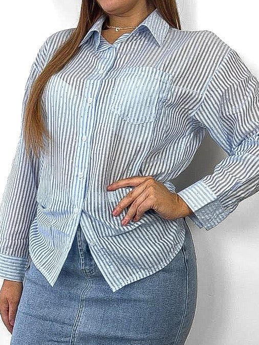 Scatter Diamante Oxford Stripe Blouse