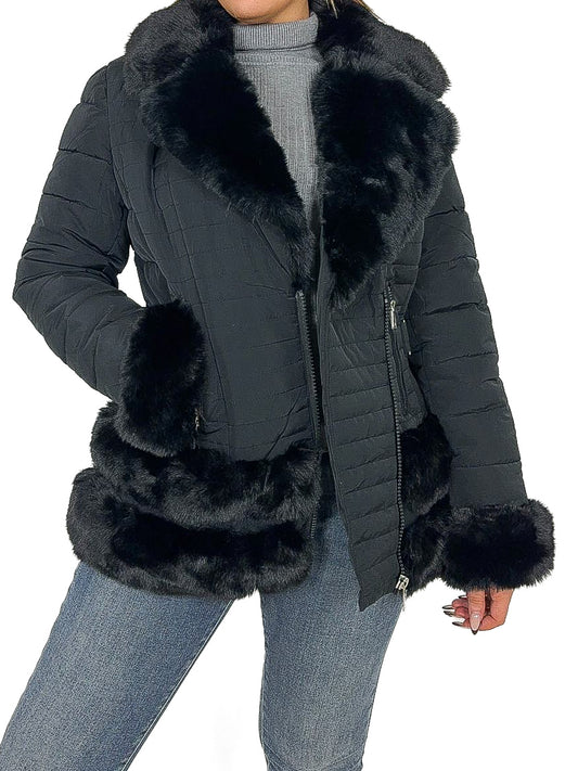 Faux Fur Trim Padded Coat