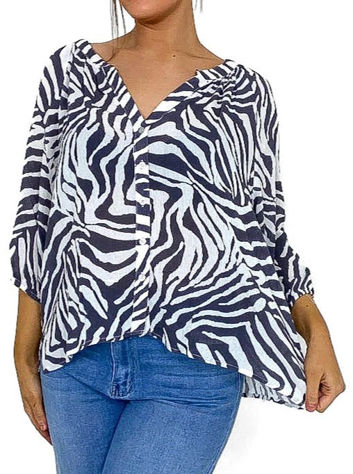 Zebra Print Crepe Blouse