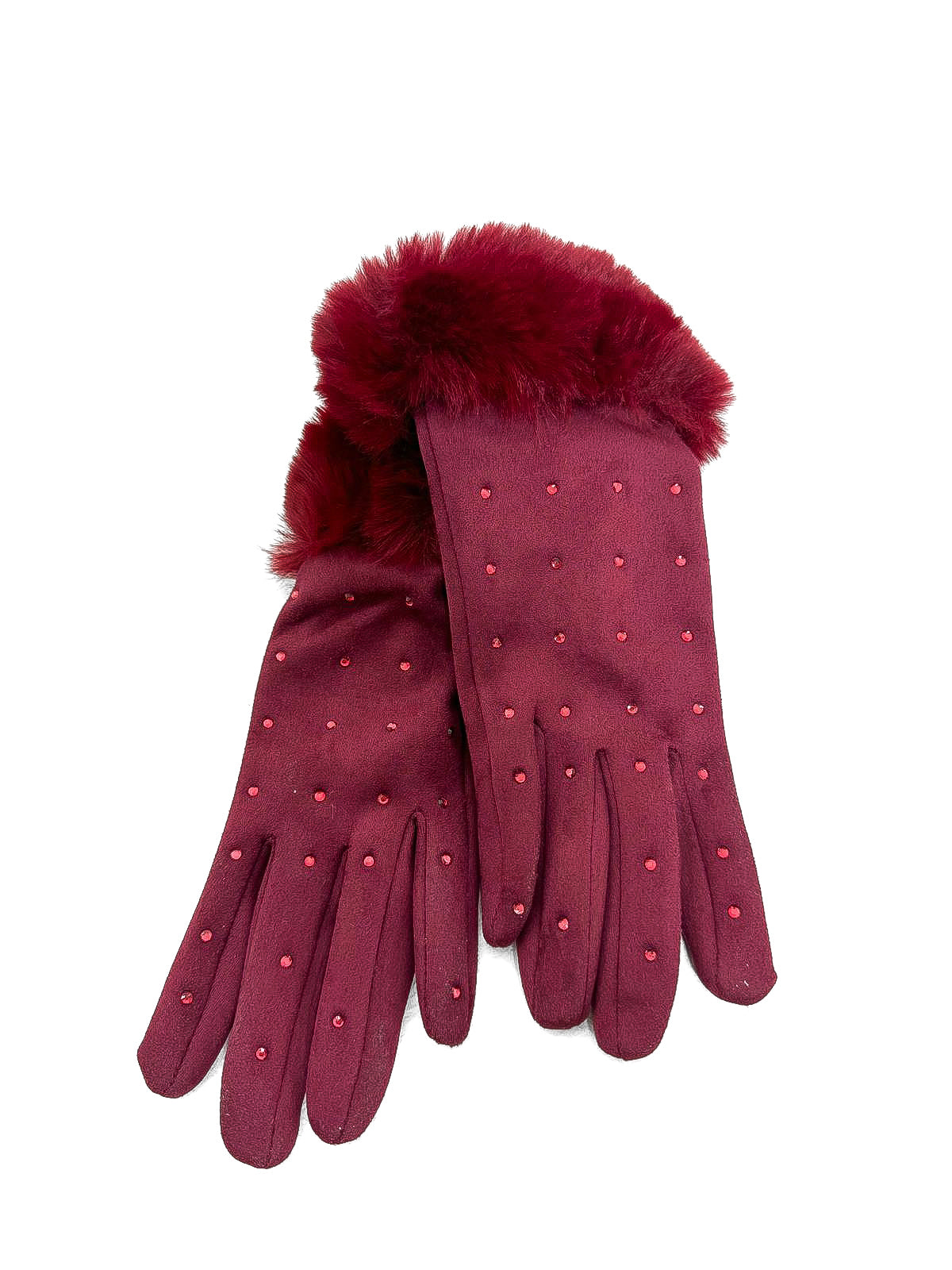 Diamante Faux Fur Trim Gloves