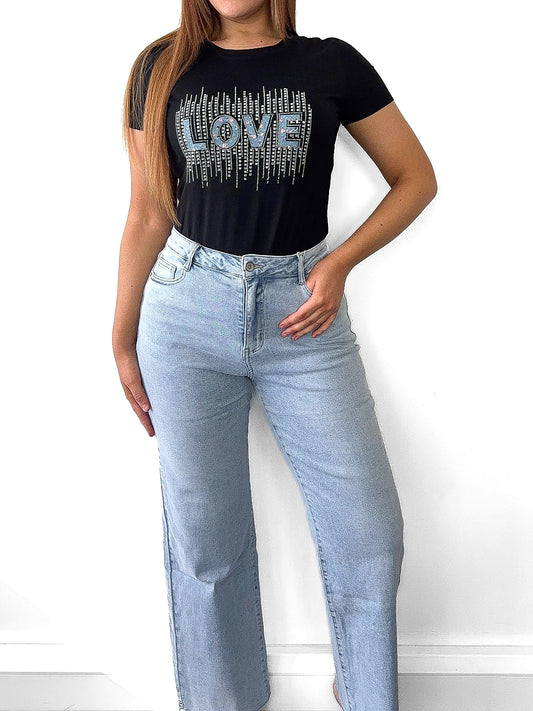 Fray Hem Wide Leg Jeans