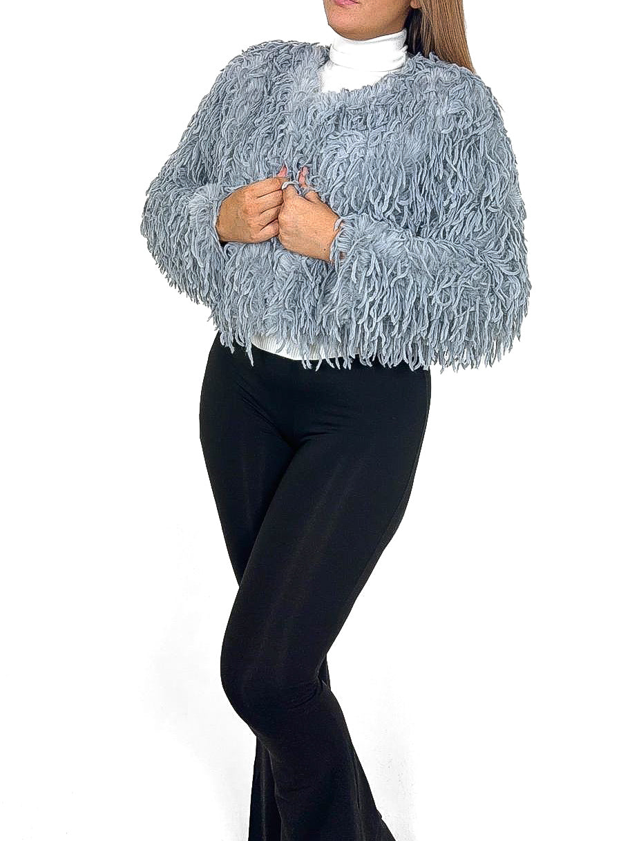 Cropped Shaggy Faux Fur Jacket