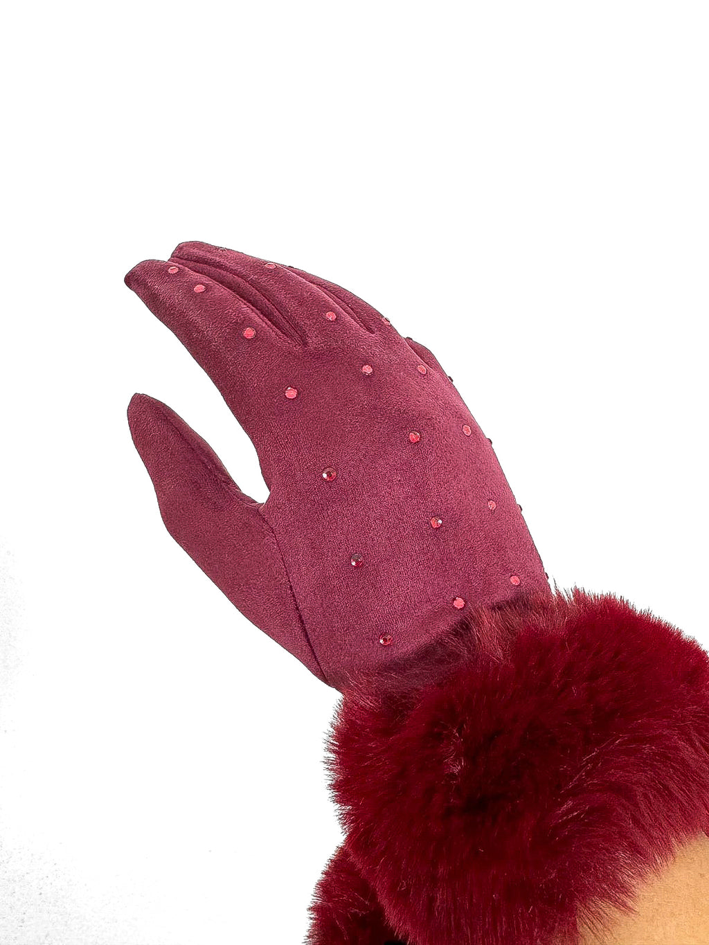 Diamante Faux Fur Trim Gloves