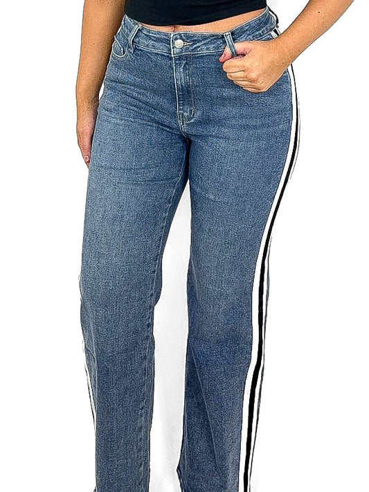 Stripe Side Wide Leg Jeans