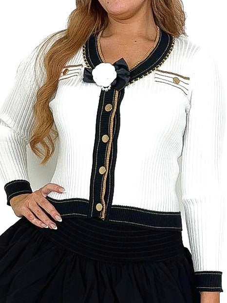 Chain Trim Contrast Design Cardigan