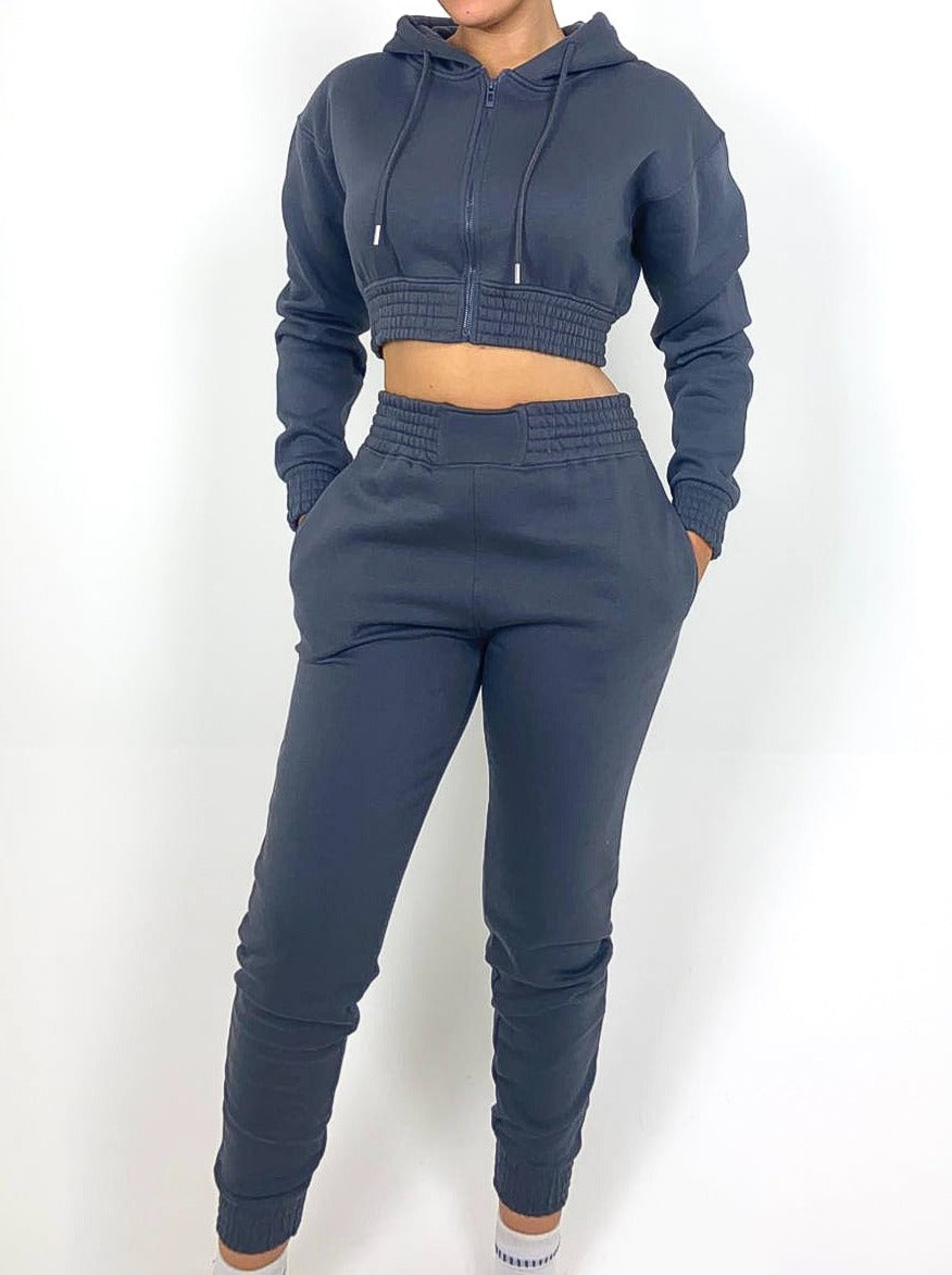 Zipped Crop Hoody Tracksuit