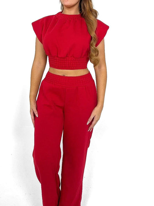 Padded Shoulder Wide Leg Co-Ord