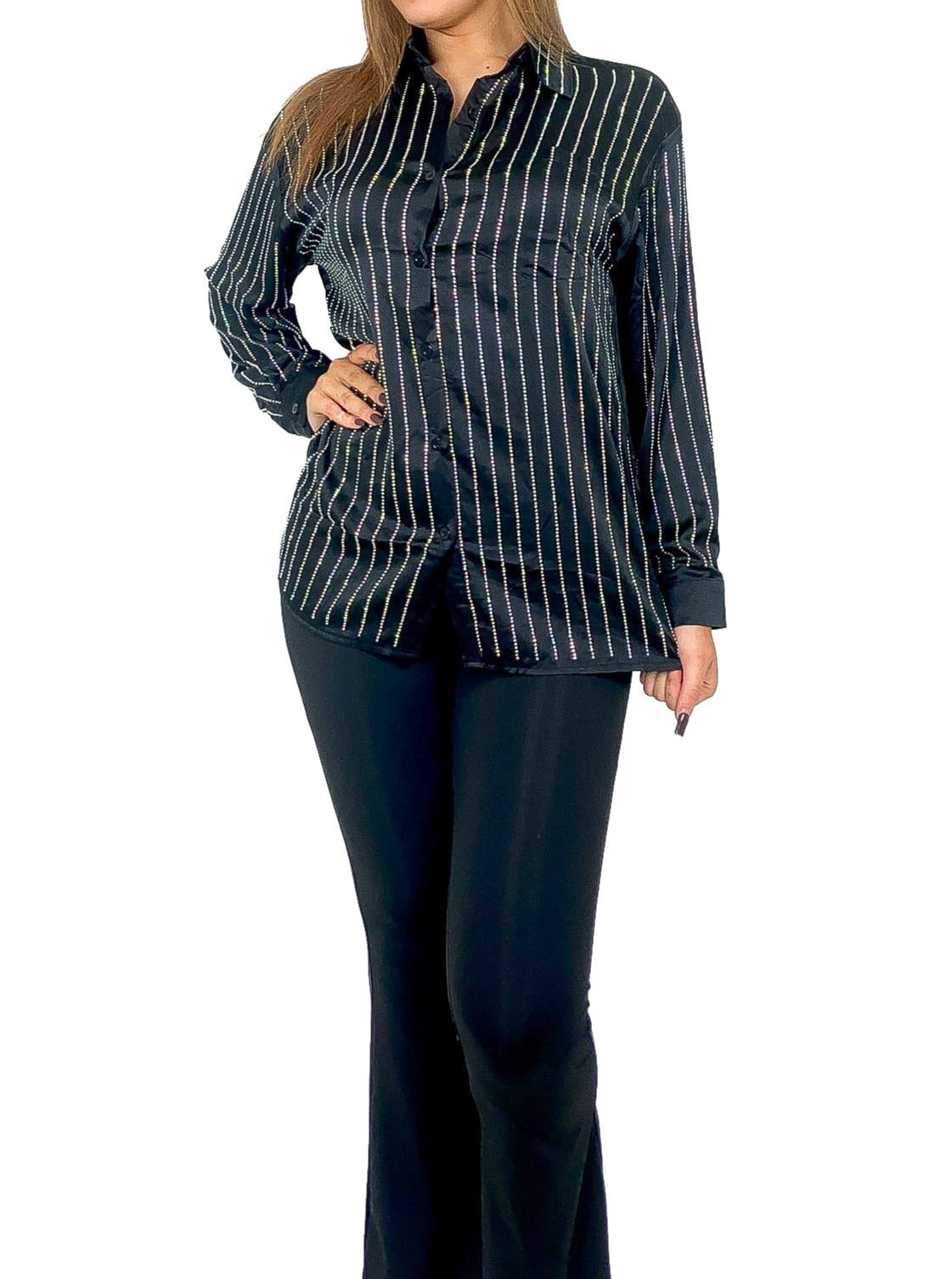 Diamante Stripe Satin Blouse