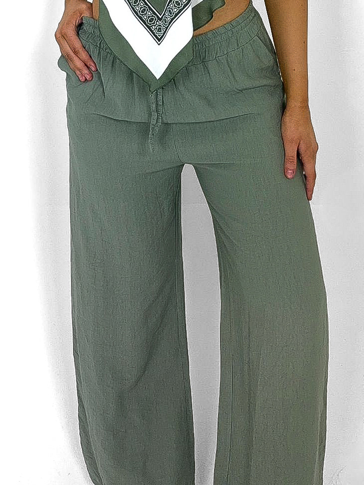 Linen Look Wide Leg Pants