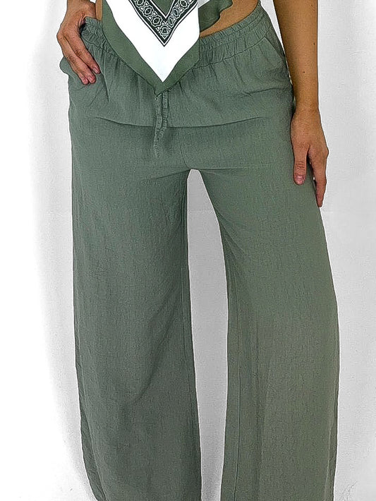 Linen Look Wide Leg Pants