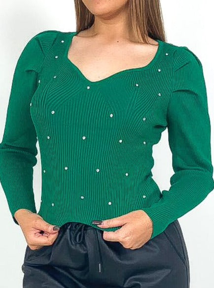 Sweetheart Neckline Diamante Jumper